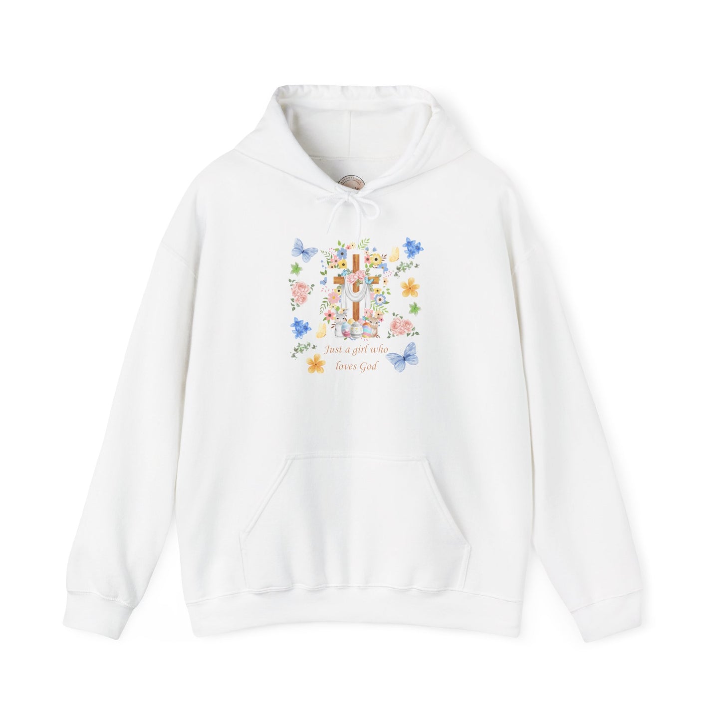 Just a Girl Who Loves God — Cross & Flower Hoodie