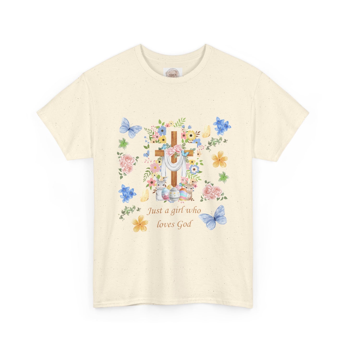 Just a Girl Who Loves God Cross & Flower T-Shirt — Christian Faith Tee