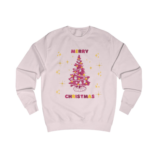 Christmas Tree Sweatshirt - Pink Retro 'Merry Christmas' Holiday Crewneck