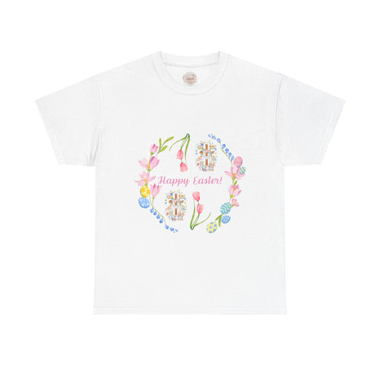 Happy Easter Flower Cross Celebration Tee - Cotton Unisex Graphic Tee