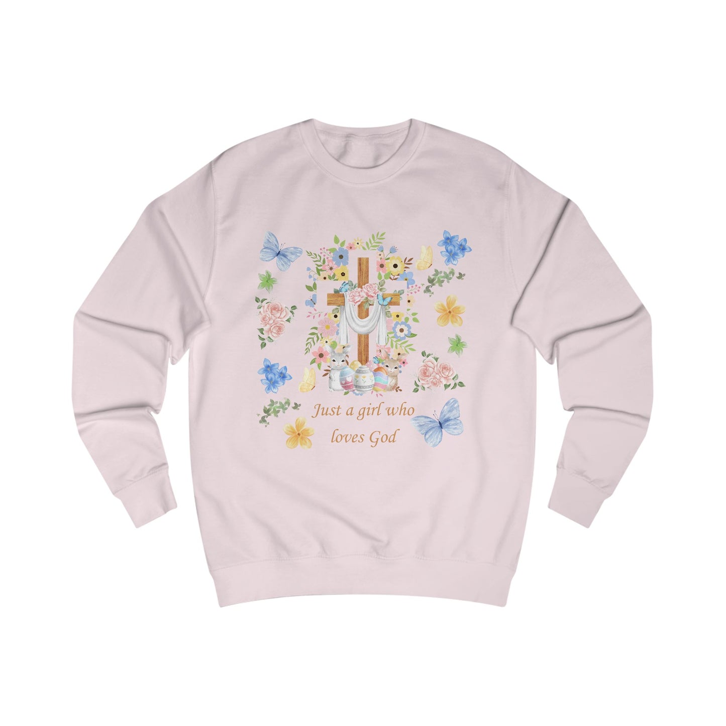Just a Girl Who Loves God — Cross & Flower Sweatshirt