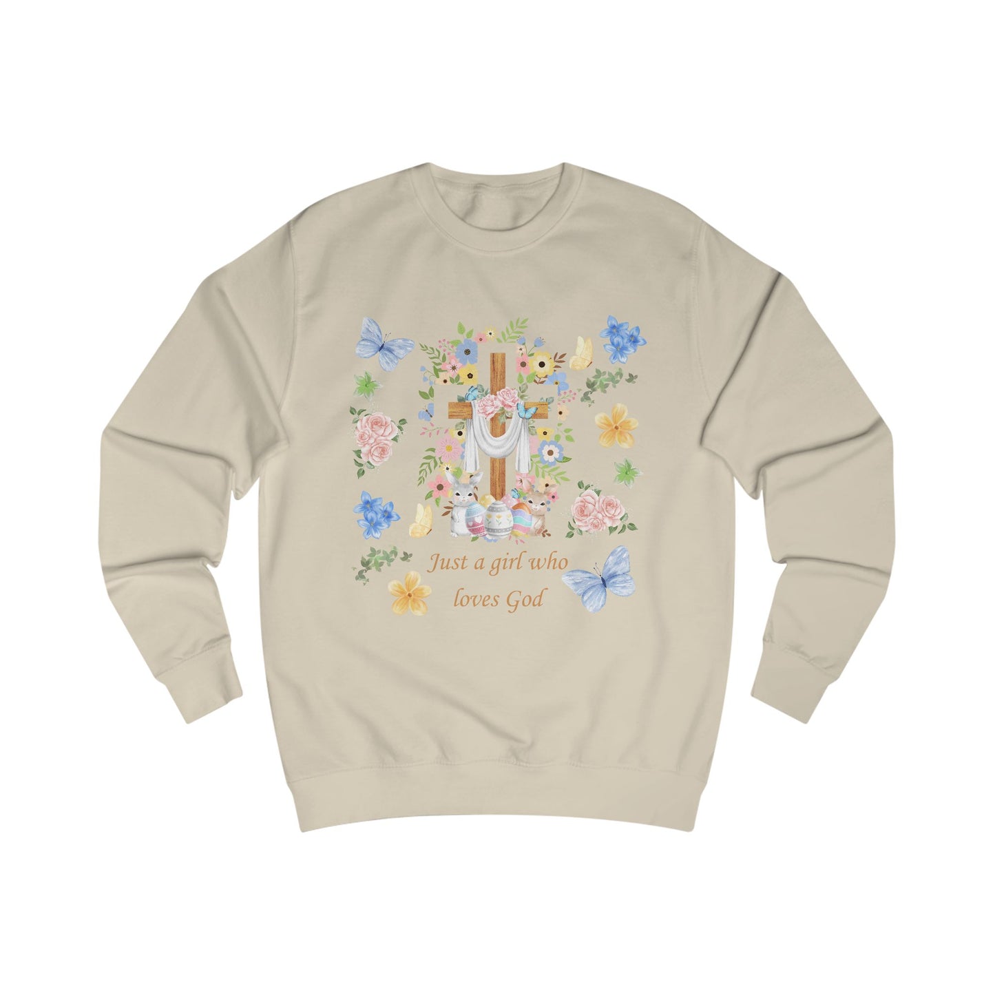 Just a Girl Who Loves God — Cross & Flower Sweatshirt