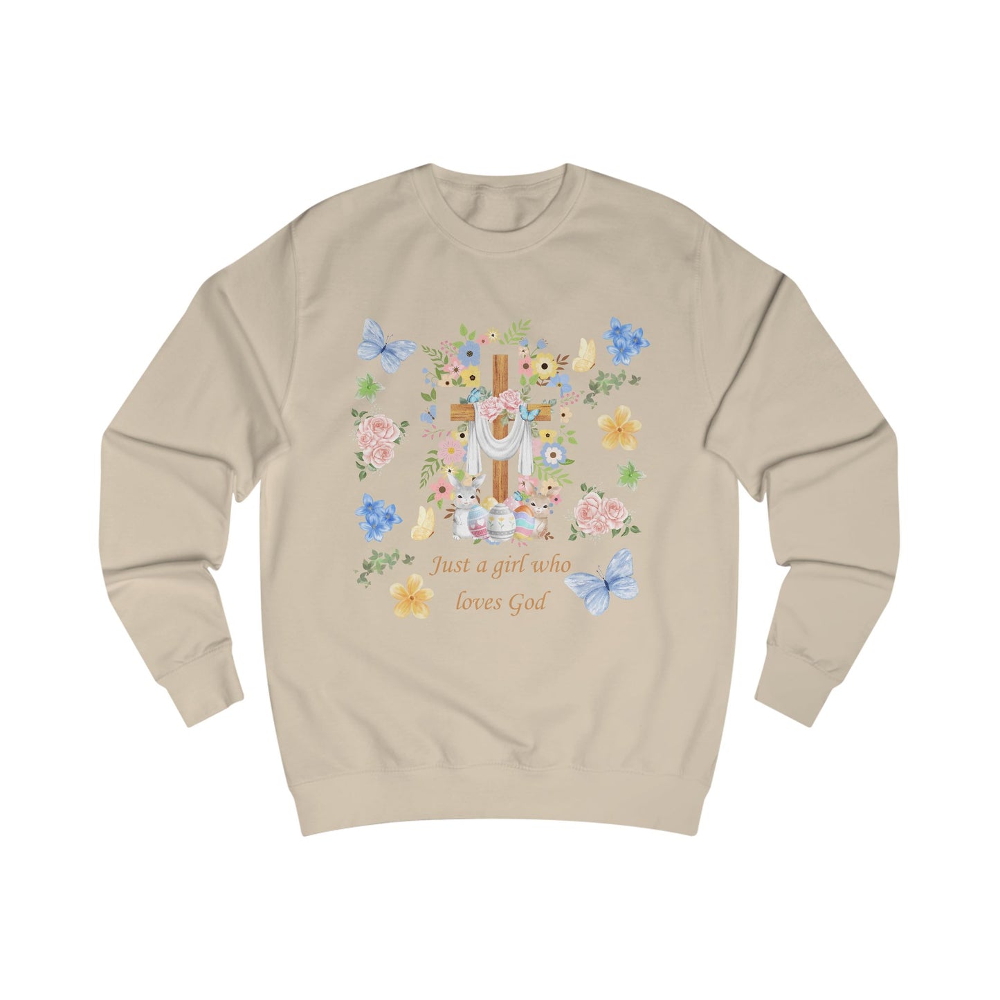 Just a Girl Who Loves God — Cross & Flower Sweatshirt