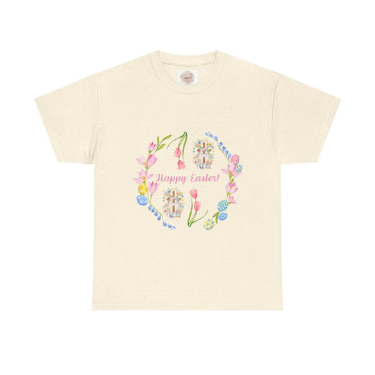 Happy Easter Flower Cross Celebration Tee - Cotton Unisex Graphic Tee