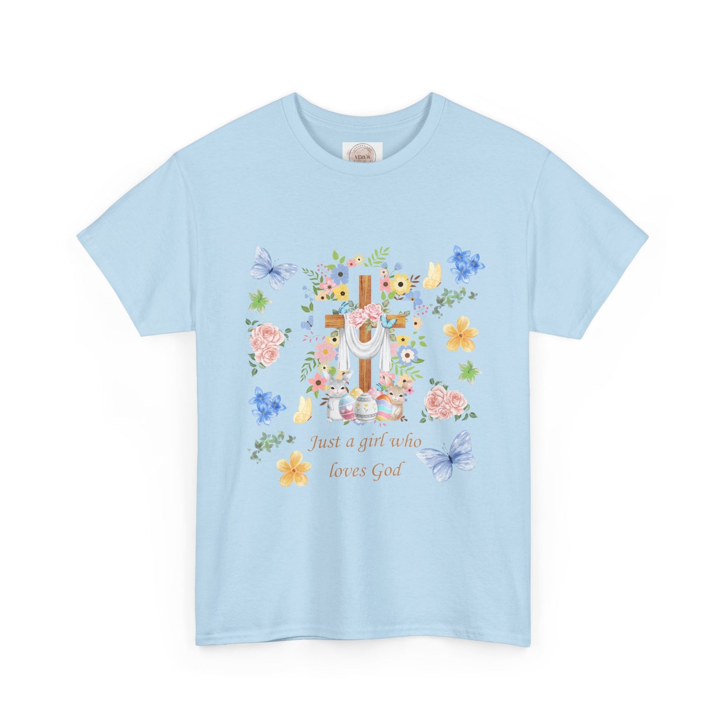 Just a Girl Who Loves God Cross & Flower T-Shirt — Christian Faith Tee