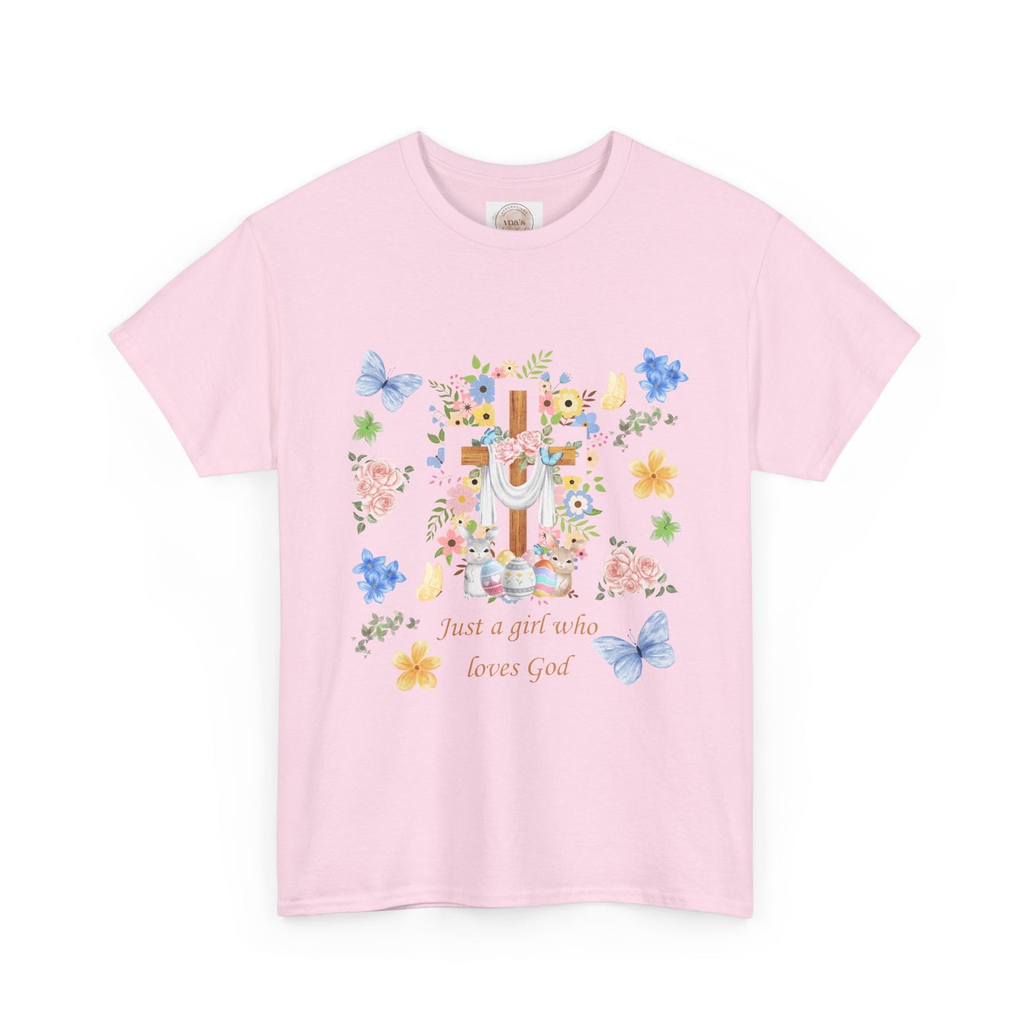 Just a Girl Who Loves God Cross & Flower T-Shirt — Christian Faith Tee