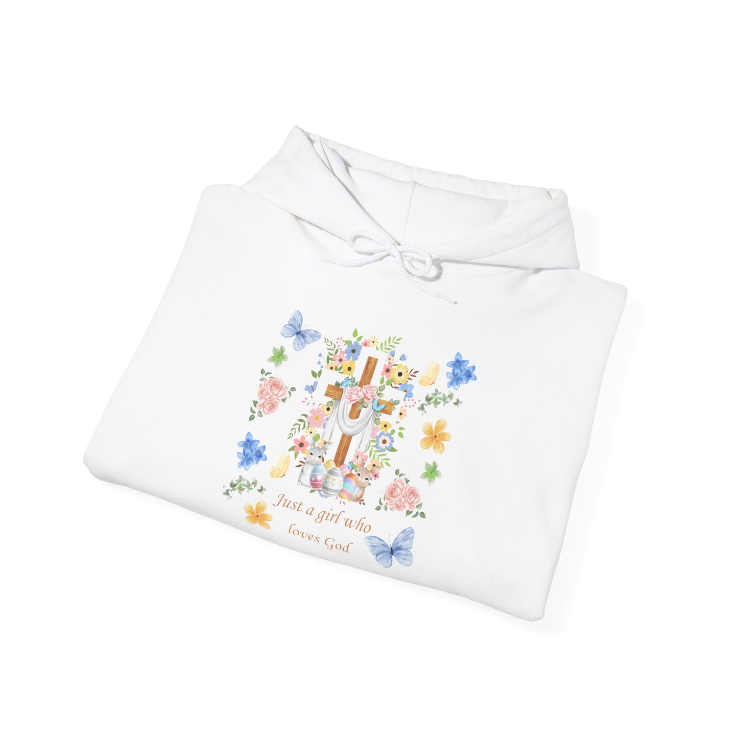 Just a Girl Who Loves God — Cross & Flower Hoodie