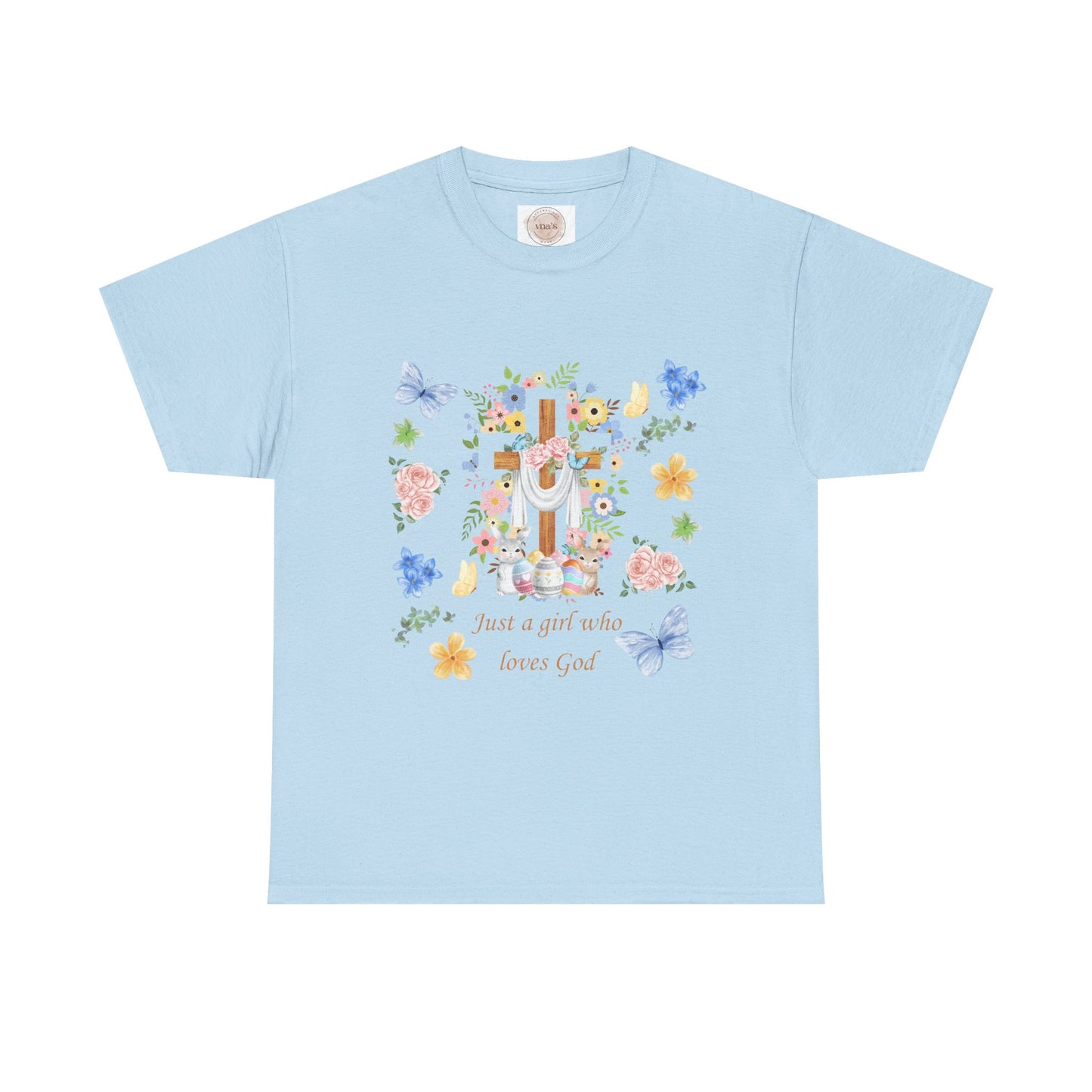 Just a Girl Who Loves God Cross & Flower T-Shirt — Christian Faith Tee