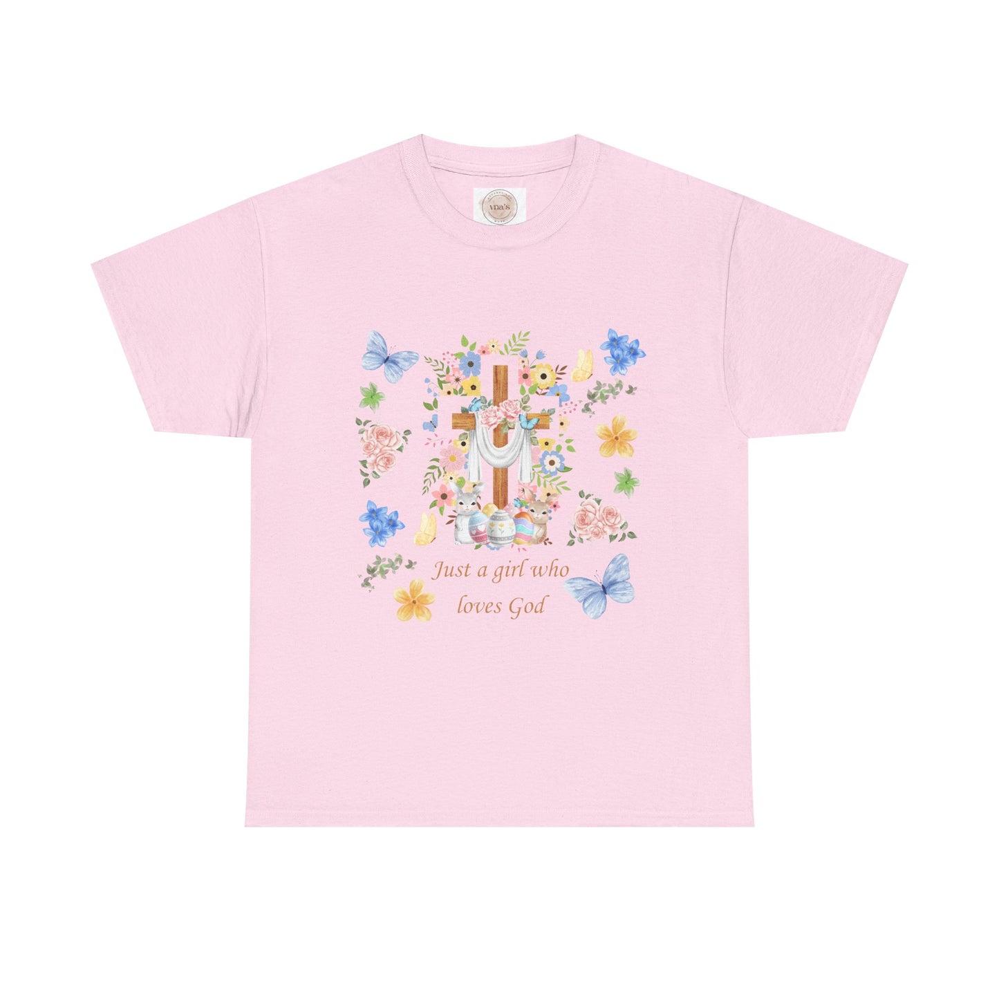 Just a Girl Who Loves God Cross & Flower T-Shirt — Christian Faith Tee
