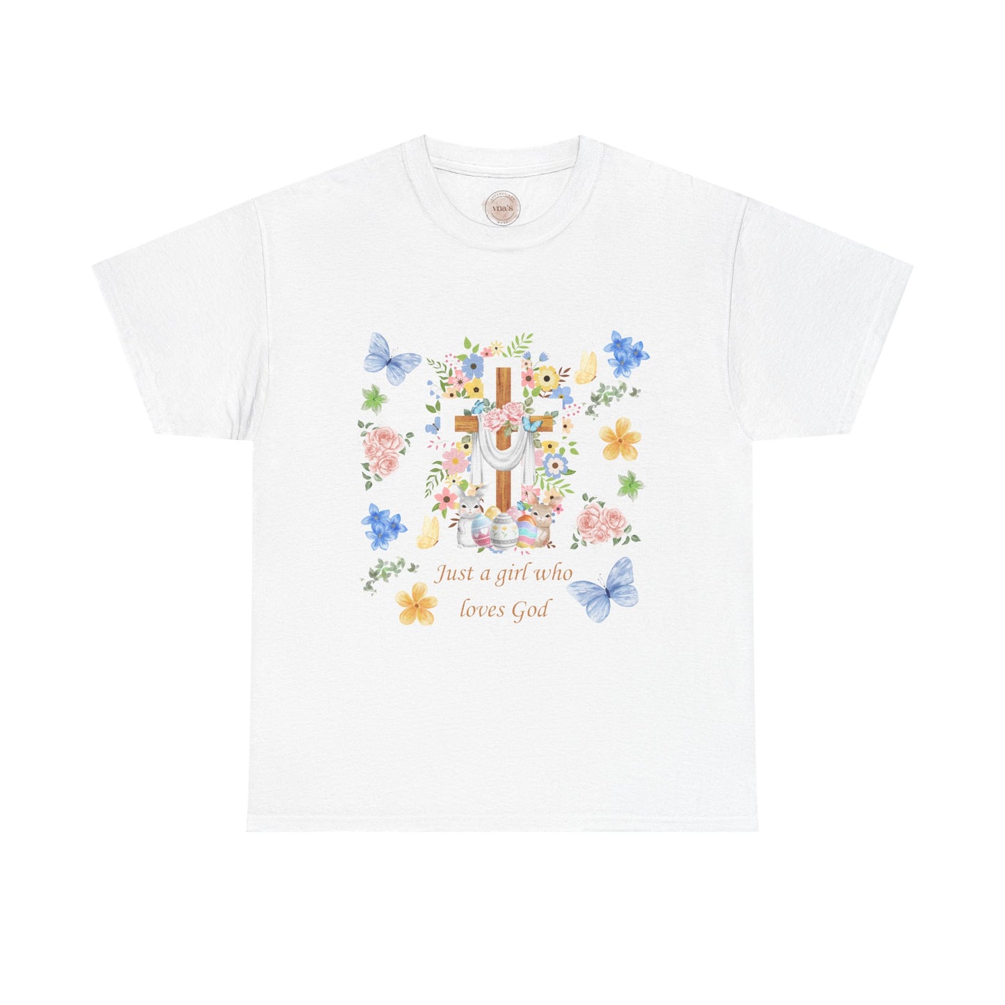 Just a Girl Who Loves God Cross & Flower T-Shirt — Christian Faith Tee