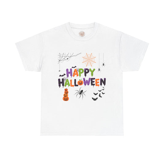 Happy Halloween Cobweb T-Shirt — Colorful Spooky Design