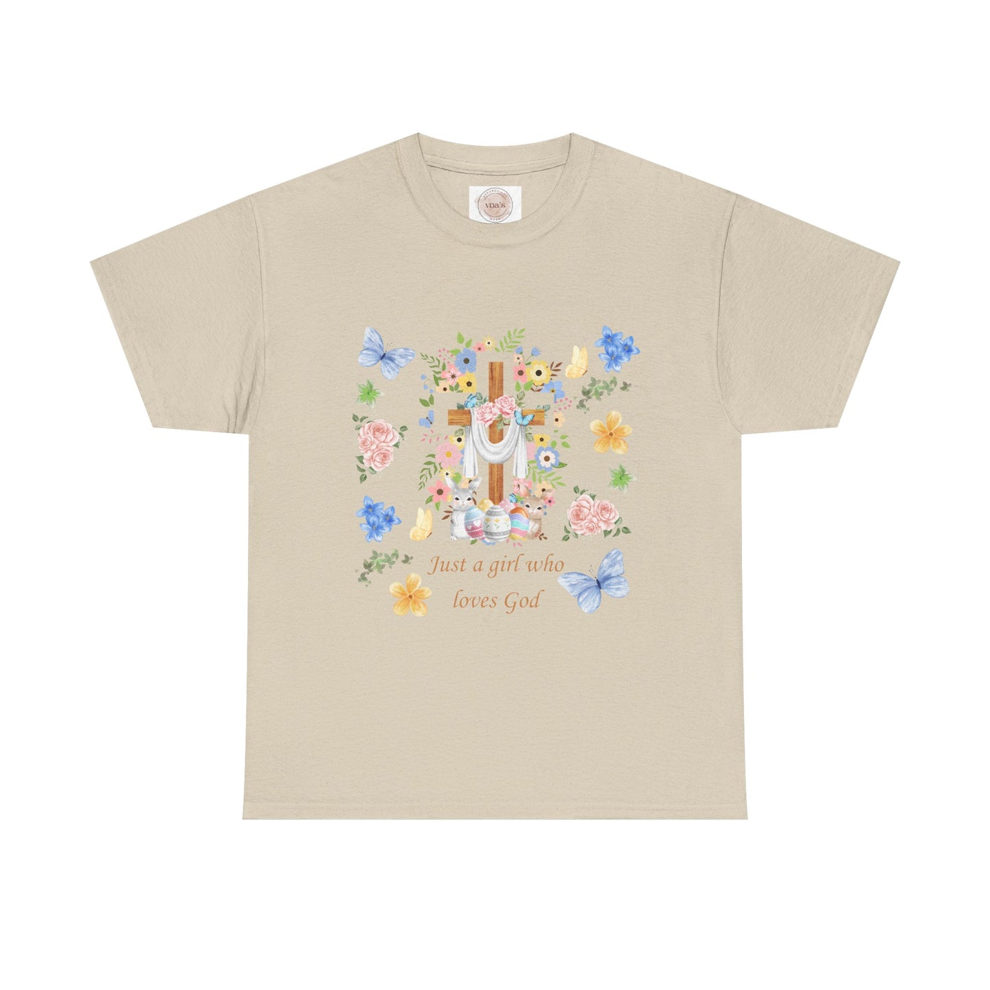 Just a Girl Who Loves God Cross & Flower T-Shirt — Christian Faith Tee