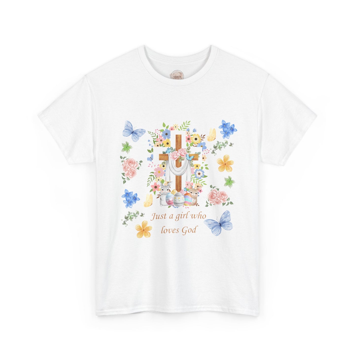 Just a Girl Who Loves God Cross & Flower T-Shirt — Christian Faith Tee