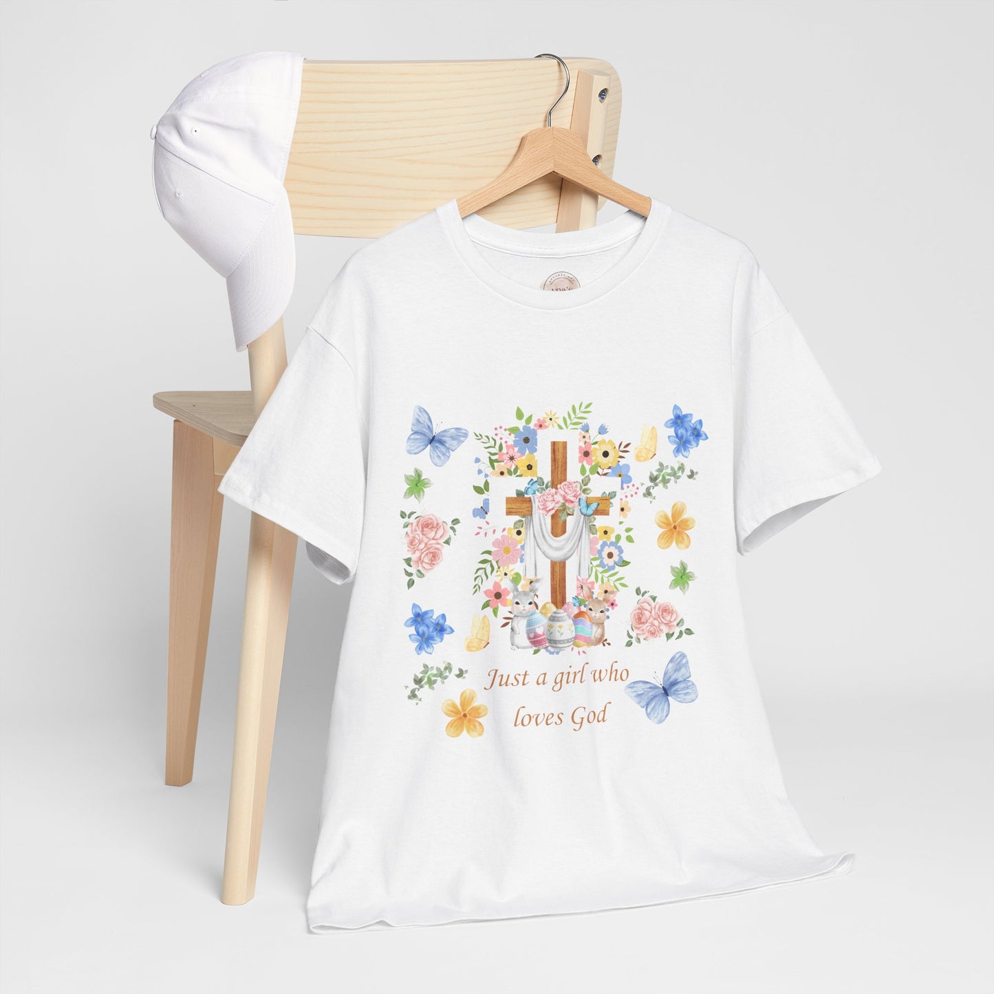 Just a Girl Who Loves God Cross & Flower T-Shirt — Christian Faith Tee