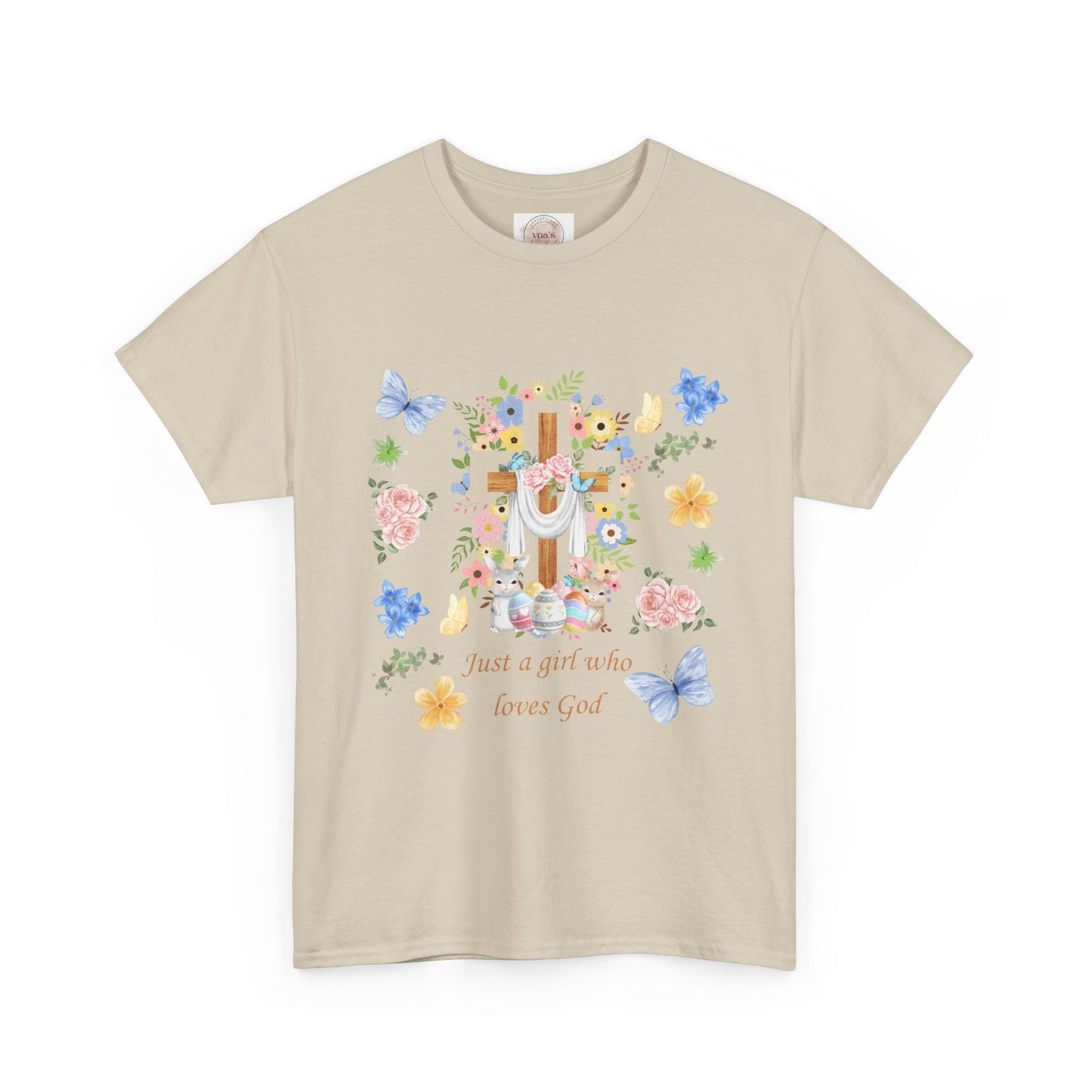 Just a Girl Who Loves God Cross & Flower T-Shirt — Christian Faith Tee